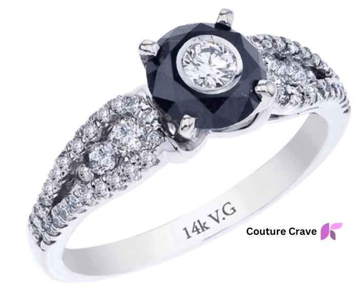 14K white gold black and white diamond engagement ring
