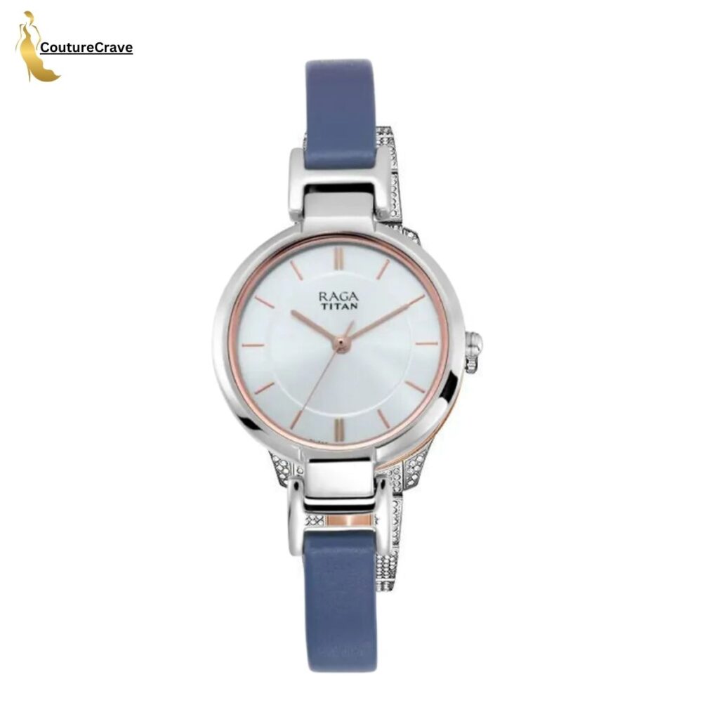 Titan Raga Viva White Dial Blue Leather Ladies Watch